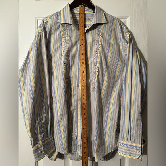 BUGATCHI UOMO XL Pastel Stripe Decorative Vertical Embroidery Spread Collar NICE - Picture 10 of 15